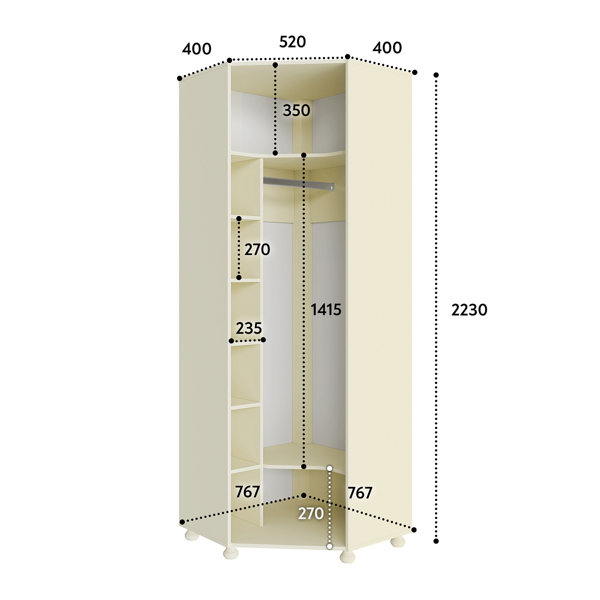 Шкаф угловой Ассоль плюс АС-521К (левый с короной) ваниль