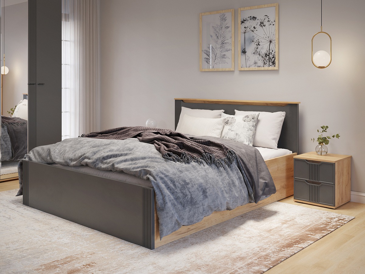 Кровать с ПМ Эмилия ЭЛ-34 (160х200) дуб крафт золотой/графит