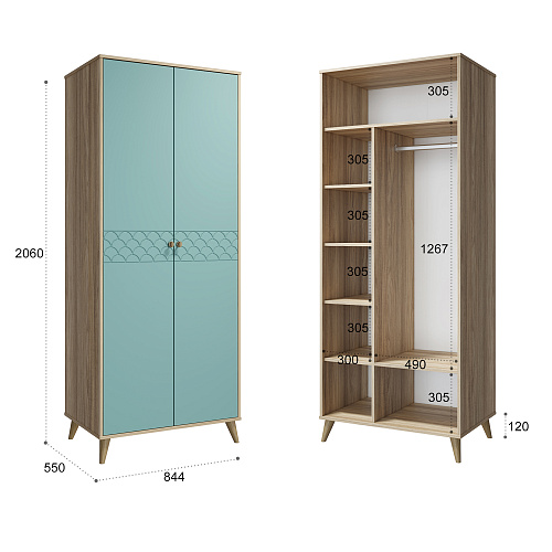 Шкаф Велламо ВО-06 блэквуд ячменный/бирюза