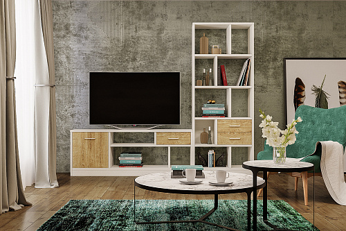 Набор мебели для гостиной Виктория-002 белый структурный/дуб роше