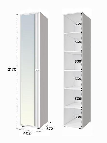 Пенал Эмилия ЭЛ-15К с зеркалом белый структурный/меренга