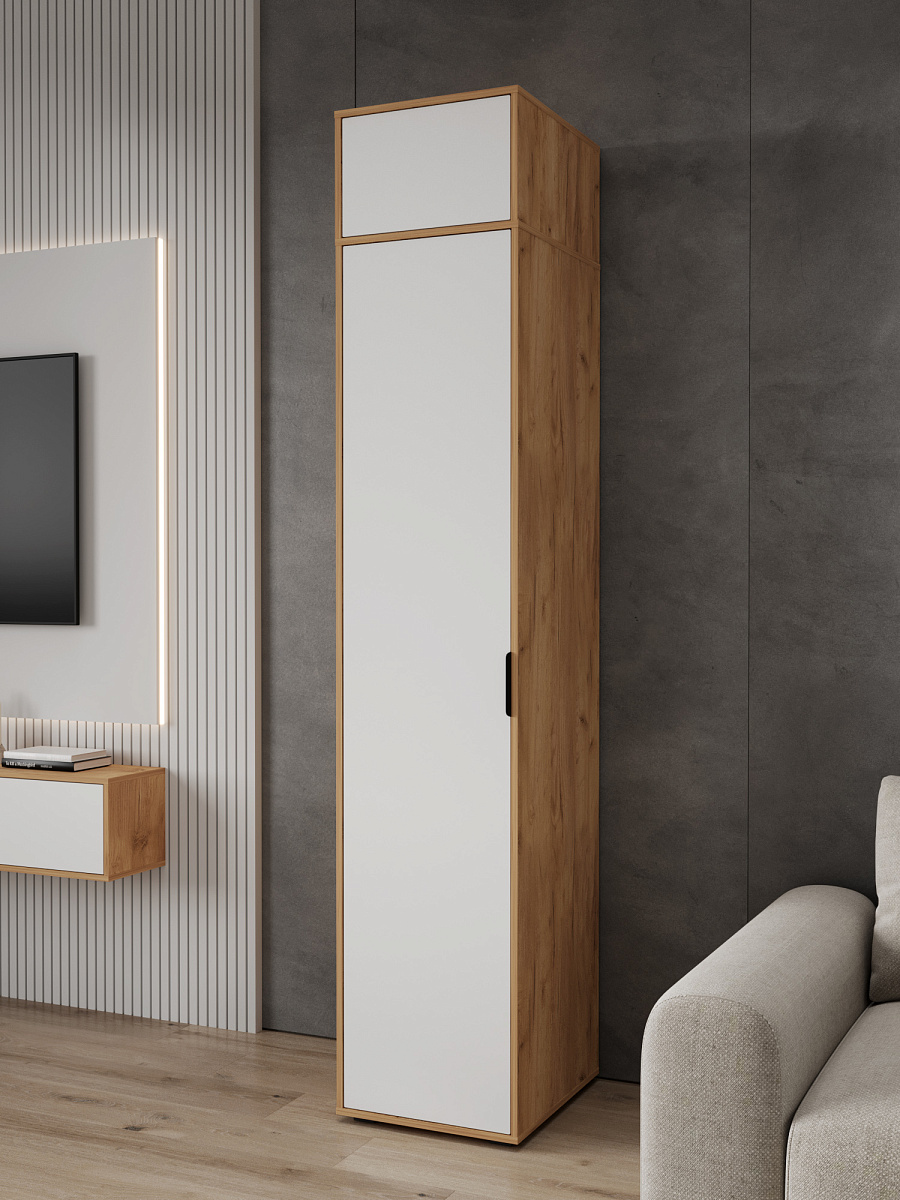 Шкаф-пенал с антресолью Оптима ОП-127 дуб крафт золотой/меренга