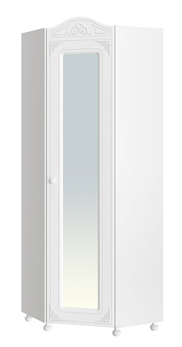 Шкаф угловой с зеркалом Ассоль АС-522К (правый с короной) белое дерево