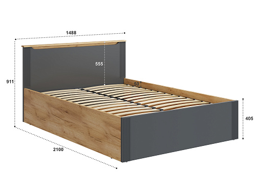 Кровать с ПМ Эмилия ЭЛ-33 (140х200) дуб крафт золотой/графит