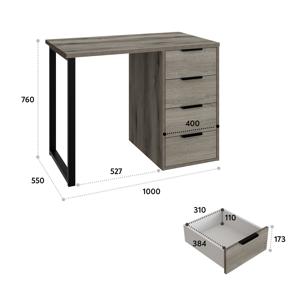 Стол С-404 дуб эвок/дуб сонома темный (1000х550)