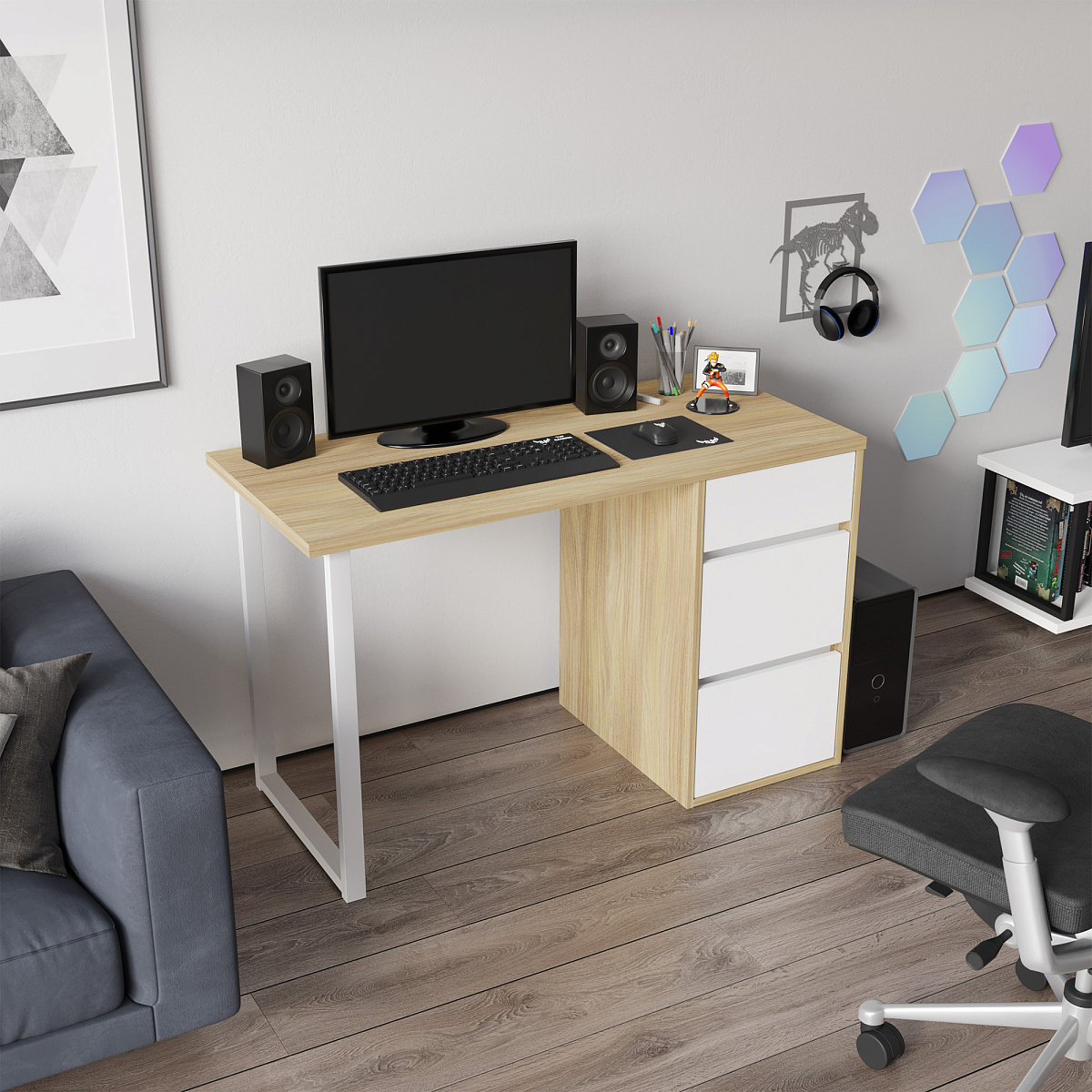 Стол С-411 блэквуд ячменный/меренга (1200х550 белая опора)