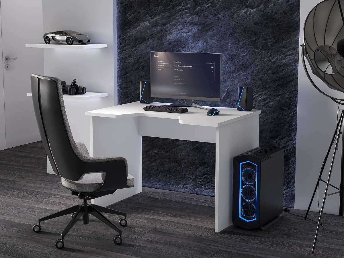 Геймерский стол С-241 белый/белый (1100х750)