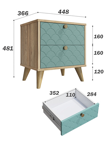 Тумба прикроватная Велламо ВО-01 блэквуд ячменный/бирюза