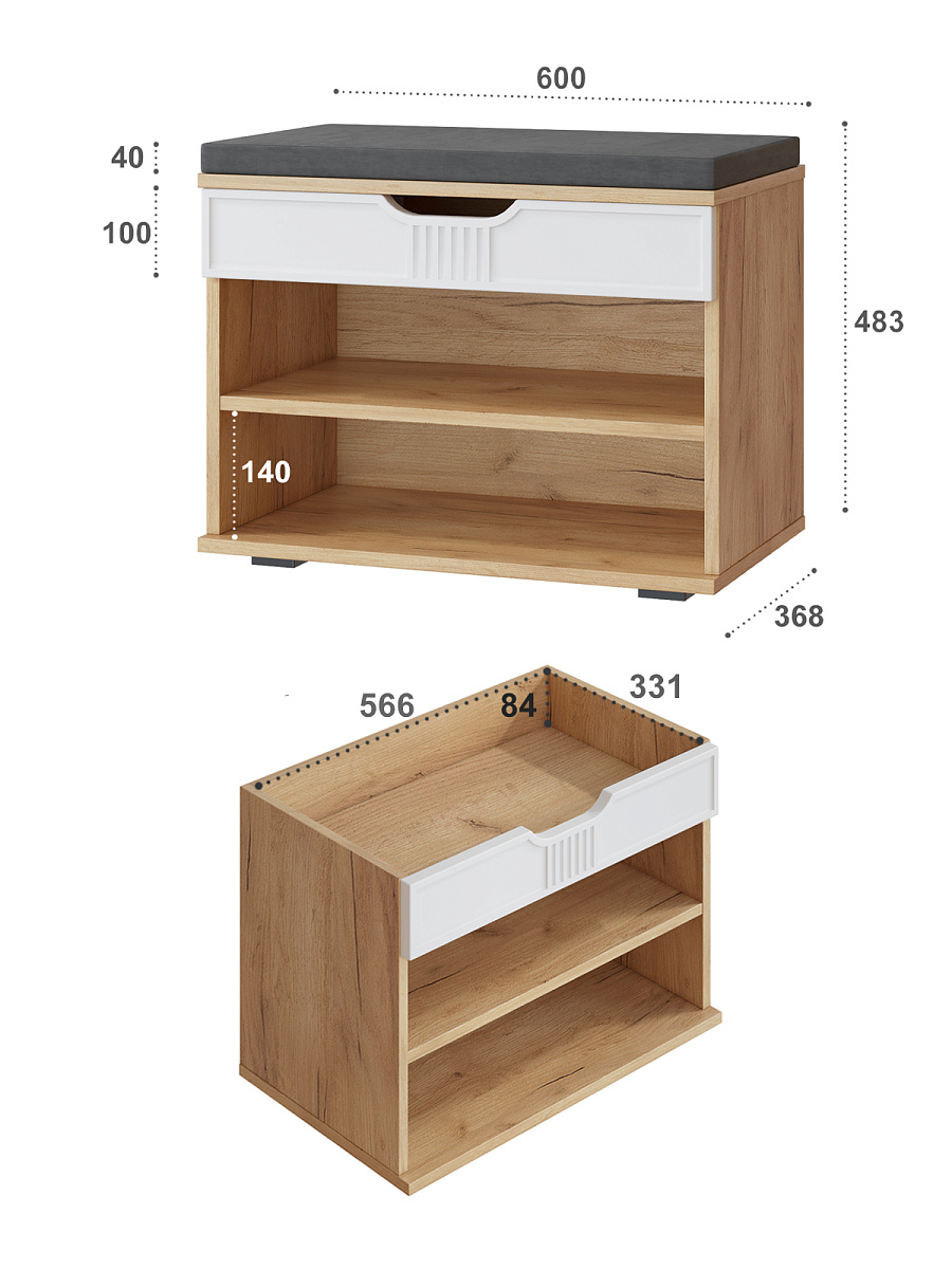 Тумба Эмилия ЭЛ-44К дуб крафт золотой/меренга