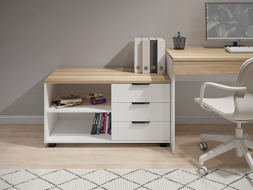 Тумба Скайлайт СЛ-14К (ящики справа) блэквуд ячменный/белый/меренга