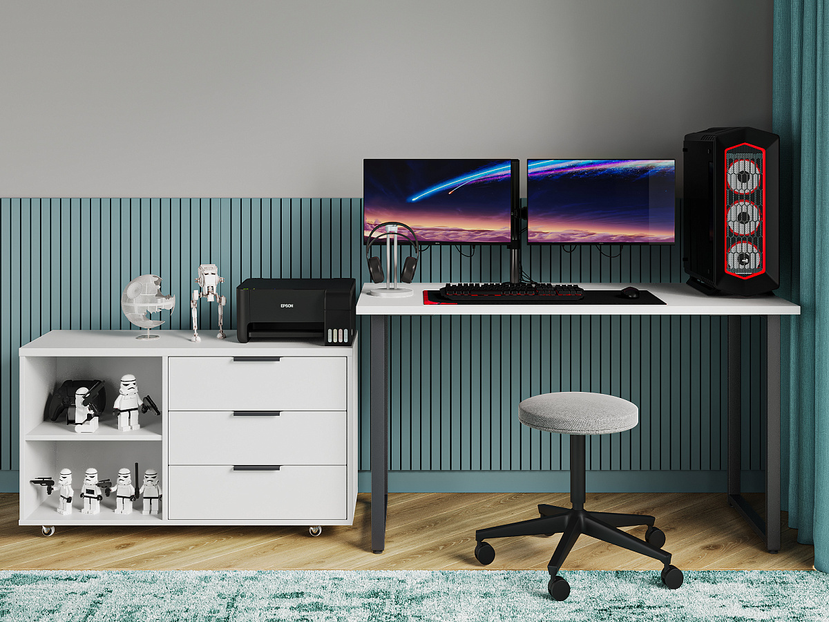 Стол С-600 белый структурный/каркас черный (1350х600)