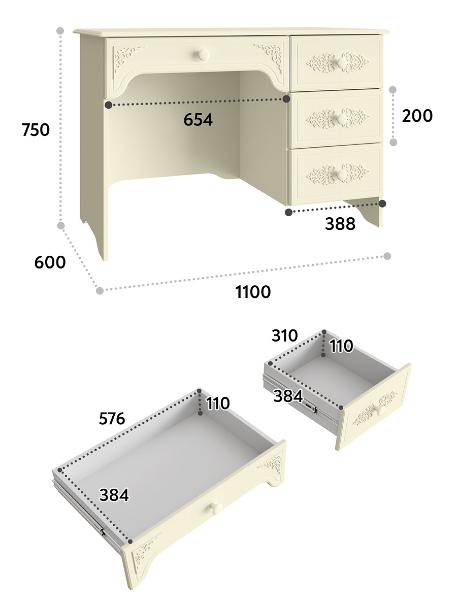 Стол письменный левый Ассоль плюс АС-6 ваниль