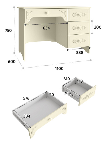 Стол письменный левый Ассоль плюс АС-6 ваниль