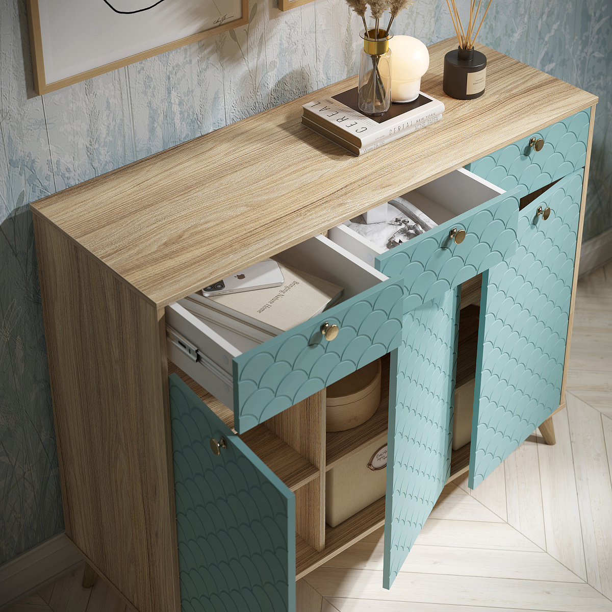 Тумба Велламо ВО-05 блэквуд ячменный/бирюза