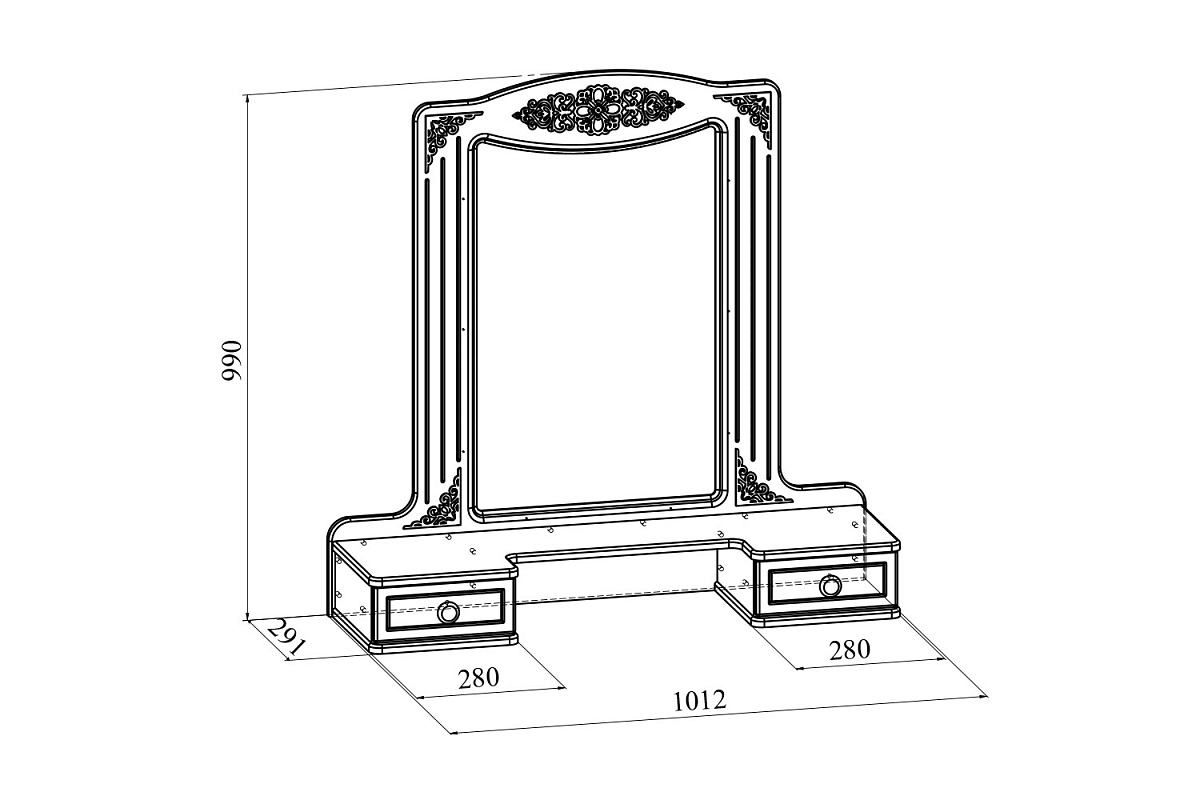 Комплект туалетный столик с зеркалом Ассоль АС-3638 белое дерево