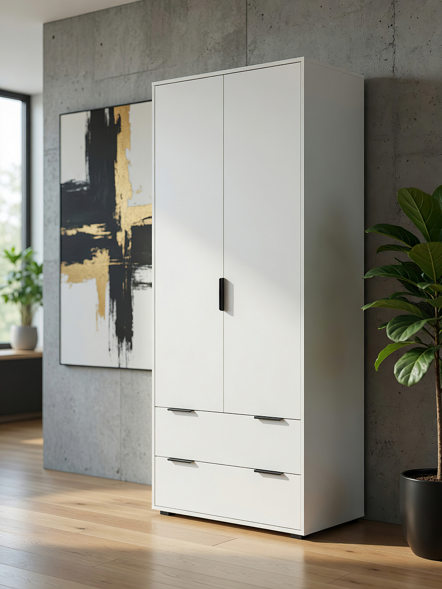 Шкаф платяной Оптима ОП-25 белый структурный/меренга