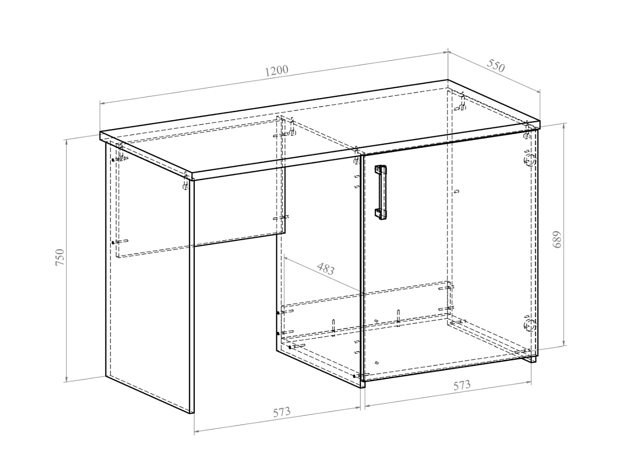 Стол с тумбой под холодильник Виктория ВИ-12 дуб крафт золотой