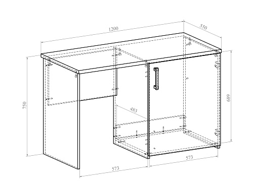 Стол с тумбой под холодильник Виктория ВИ-12 дуб крафт золотой