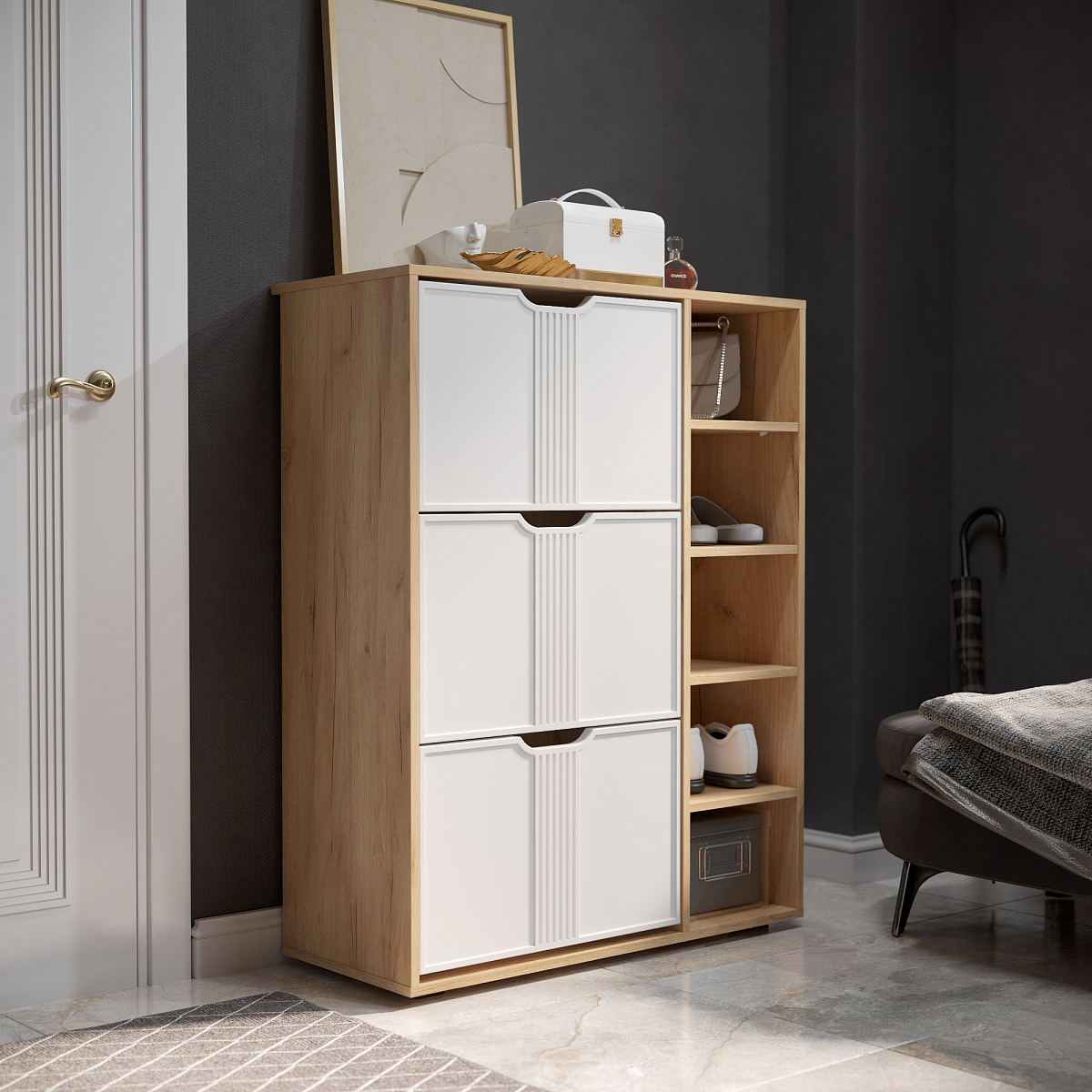 Тумба Эмилия ЭЛ-42 дуб крафт золотой/меренга