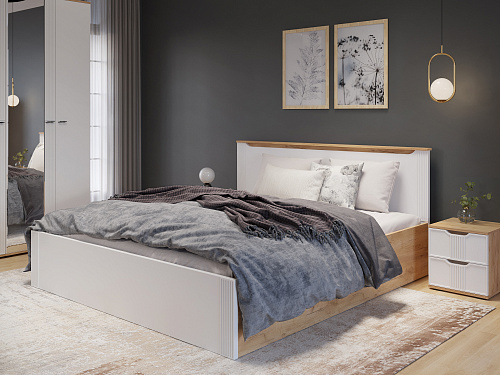 Кровать с ПМ Эмилия ЭЛ-35 (180х200) дуб крафт золотой/меренга