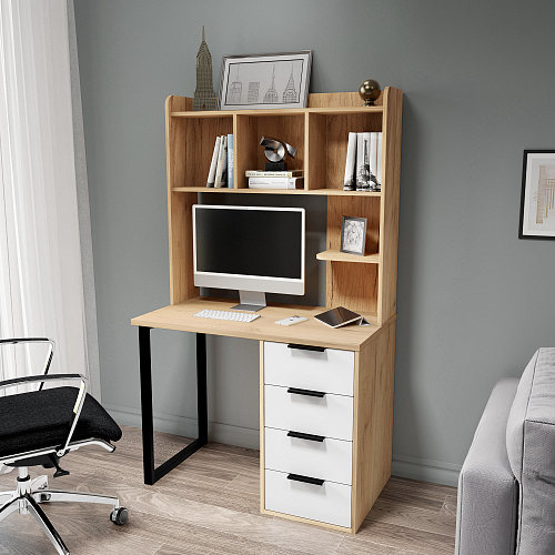 Стол письменный с полкой П-100404 дуб крафт золотой/меренга