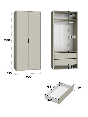 Шкаф для одежды Оптима ОП-14 глиняный серый/риолит