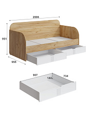 Кровать Эмилия ЭЛ-48 (90/200) дуб крафт золотой/меренга