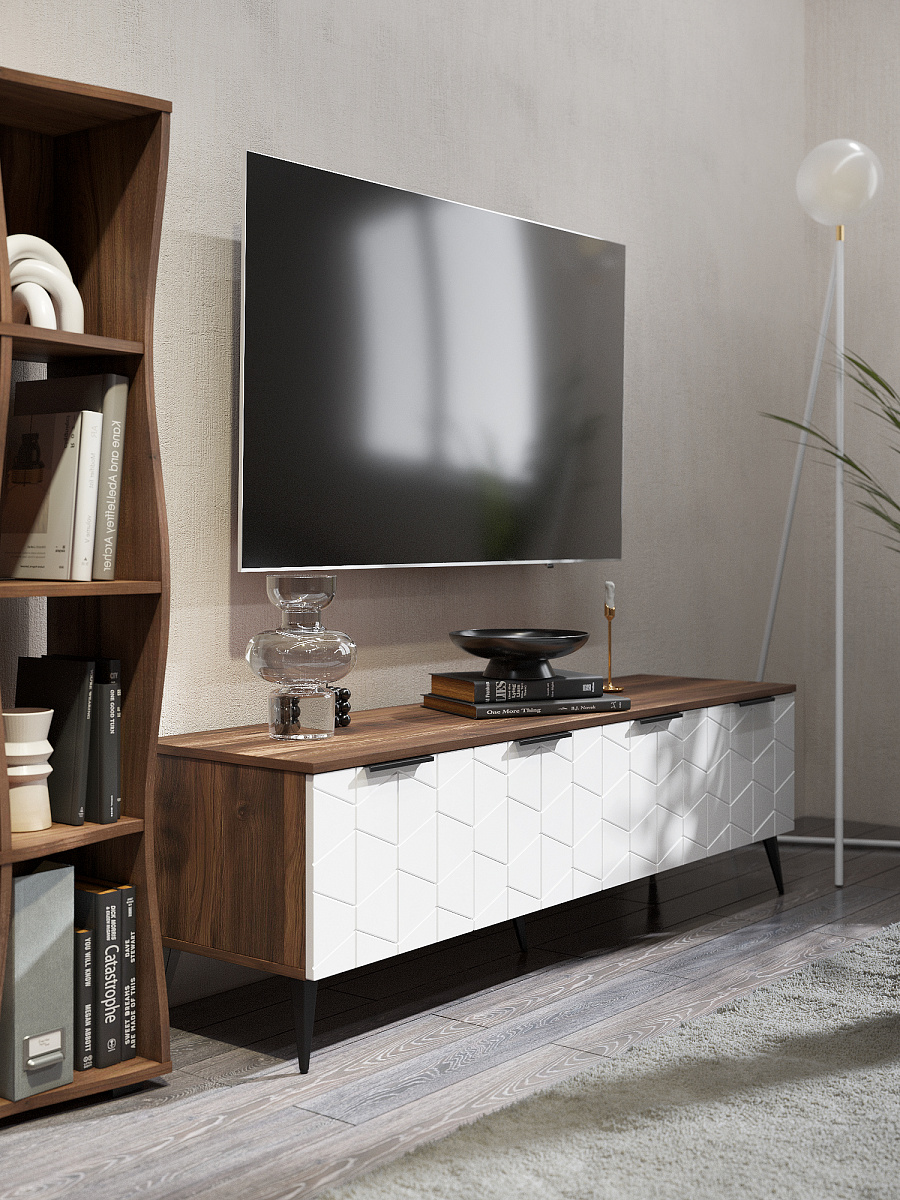 Тумба ТВ Контемпо КТ-05 дуб барокко янтарный/бланж