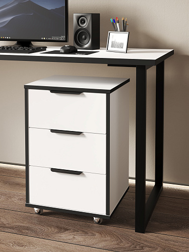 Тумба мобильная К-54 белый структурный/меренга/черная кромка