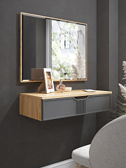 Комплект тумба подвесная с зеркалом ЭЛ-22+ЭЛ-24 дуб крафт золотой/графит