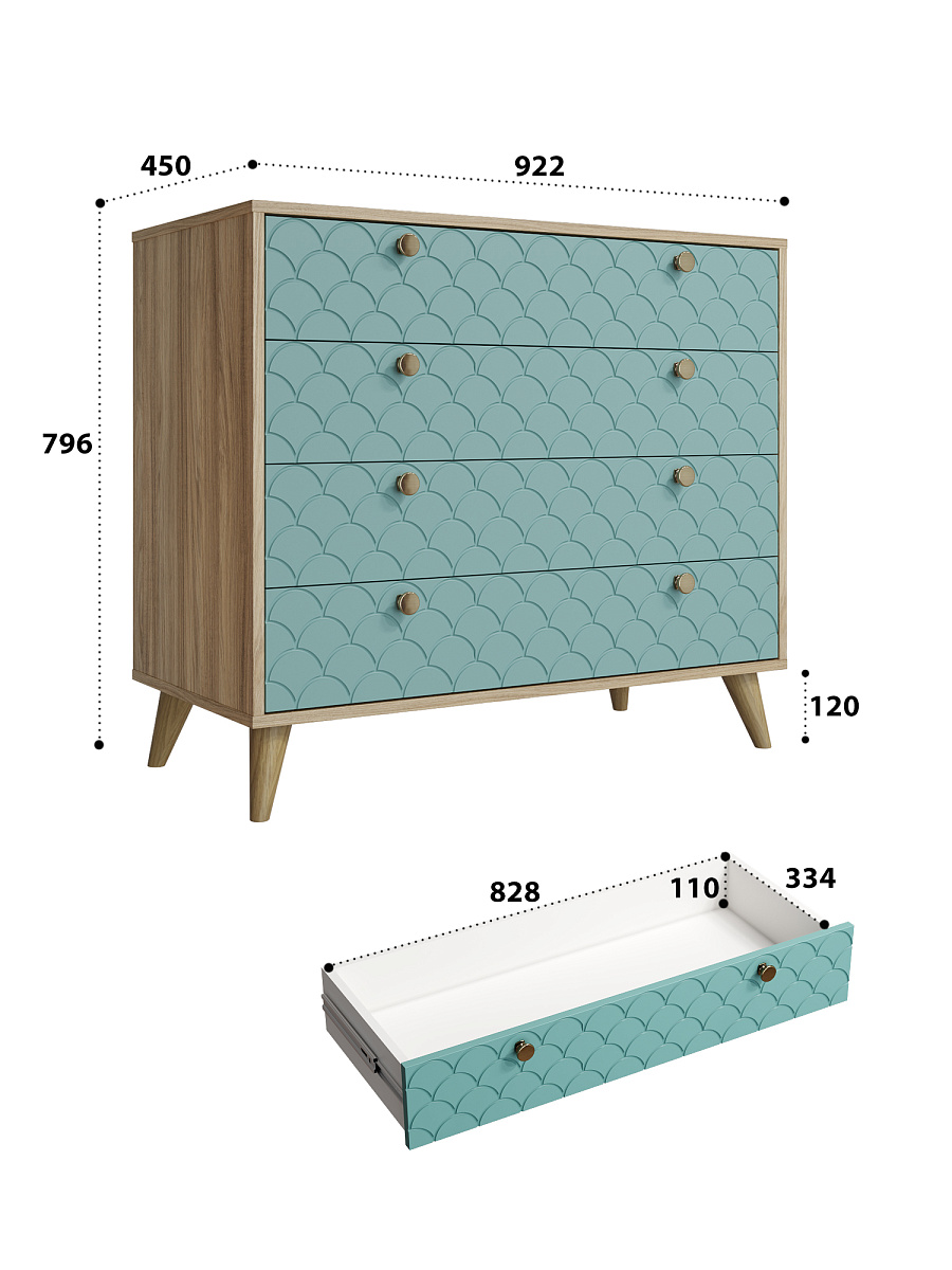 Комод Велламо ВО-12 блэквуд ячменный/бирюза