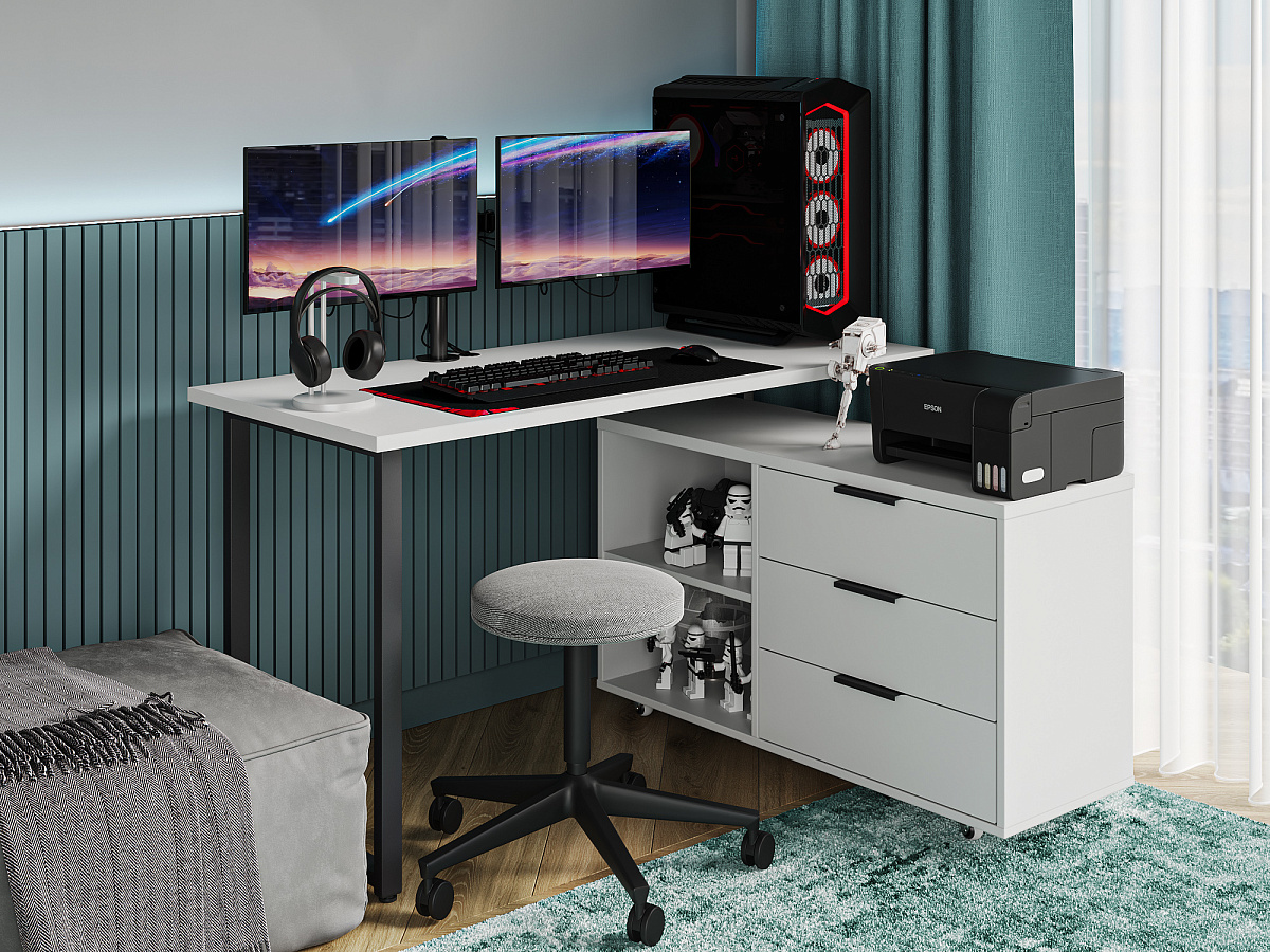 Стол С-600 белый структурный/каркас черный (1350х600)