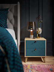 Тумба прикроватная Велламо ВО-01 блэквуд ячменный/морская волна