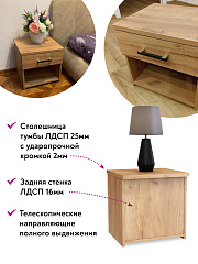 Тумба прикроватная с ящиком Виктория ВИ-16 дуб крафт золотой