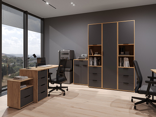 Комплект мебели для офиса Оптима ОП-111 дуб крафт золотой/графит