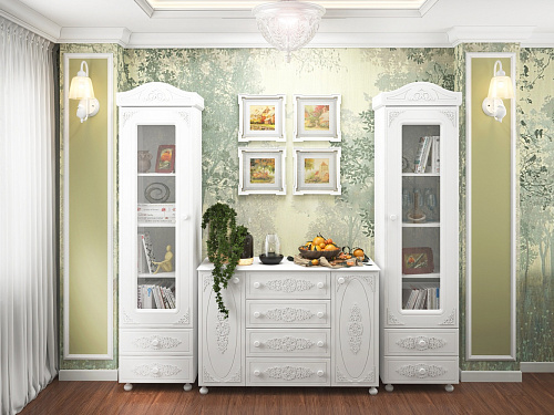 Шкаф-пенал со стеклом Ассоль АС-1 белое дерево