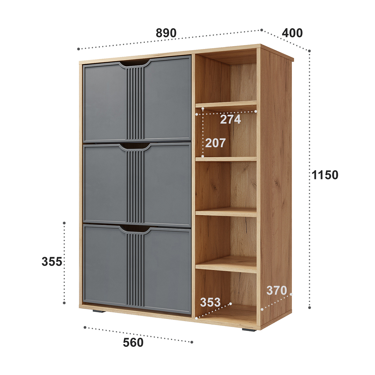Тумба Эмилия ЭЛ-42 дуб крафт золотой/графит