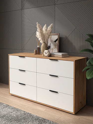 Комод Оптима ОП-16 (1352х426) дуб крафт золотой/меренга