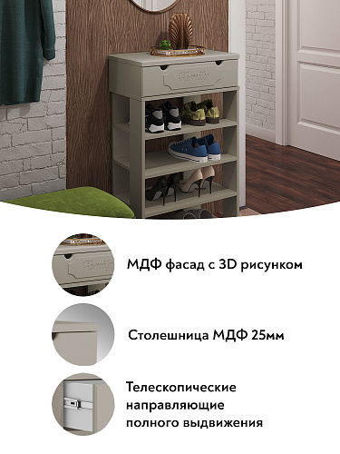 Тумба для обуви ДримСтар ДС-21 (600) глиняный серый/риолит