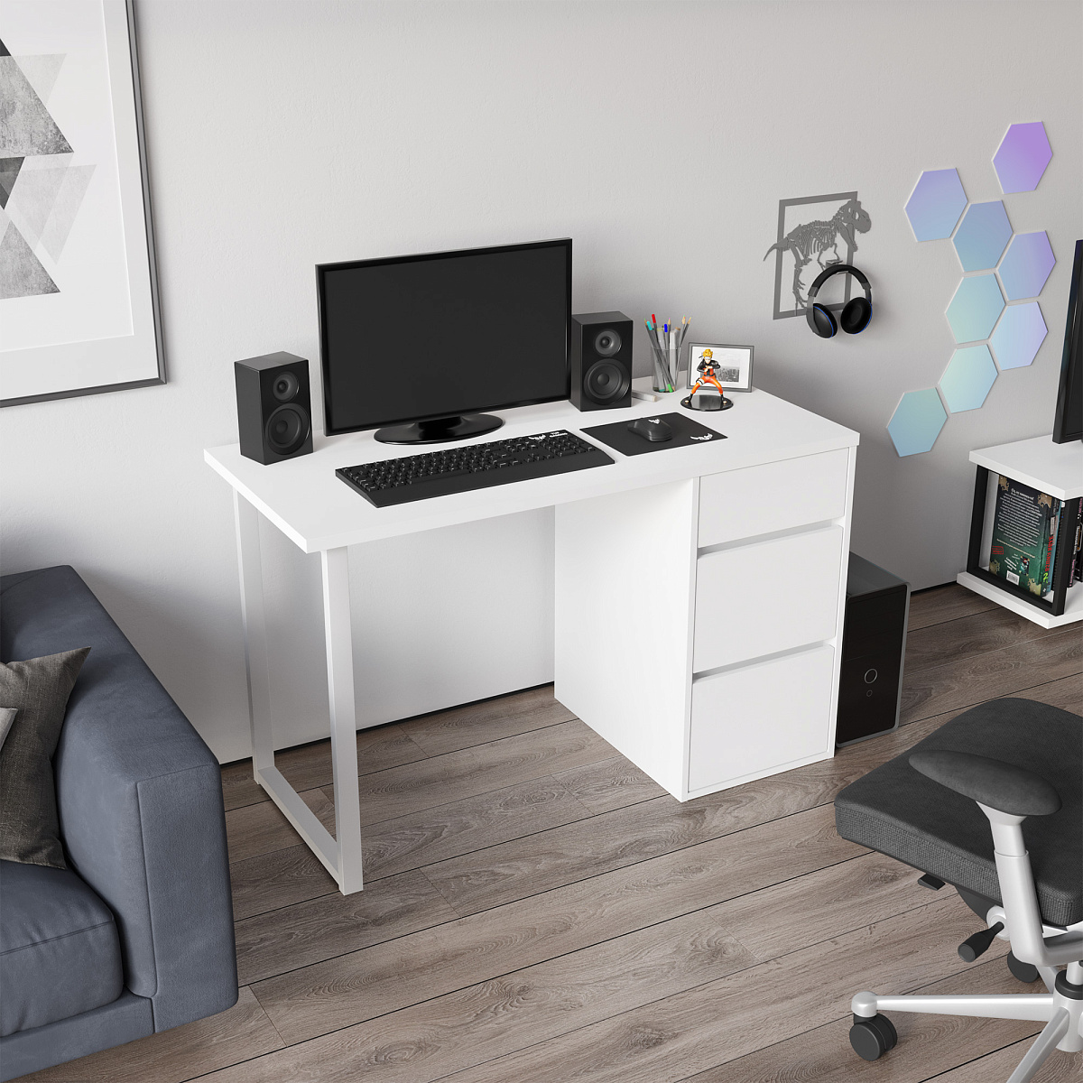 Стол С-411 белый структурный/меренга (1200х550 белая опора)