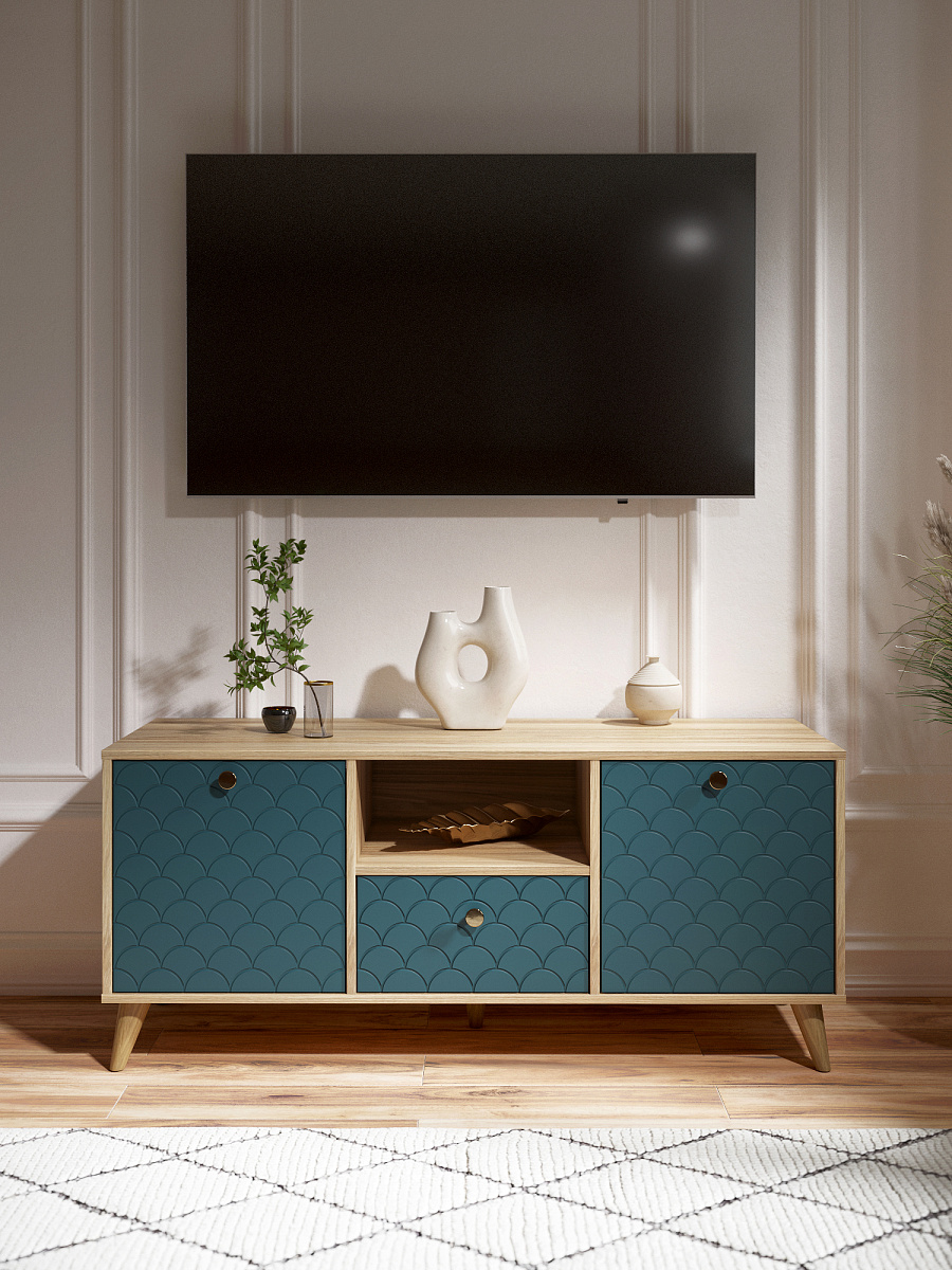 Тумба ТВ Велламо ВО-13 блэквуд ячменный/морская волна