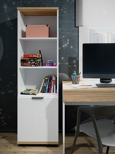 Стеллаж Скайлайт СЛ-5К (левый) блэквуд ячменный/белый/меренга