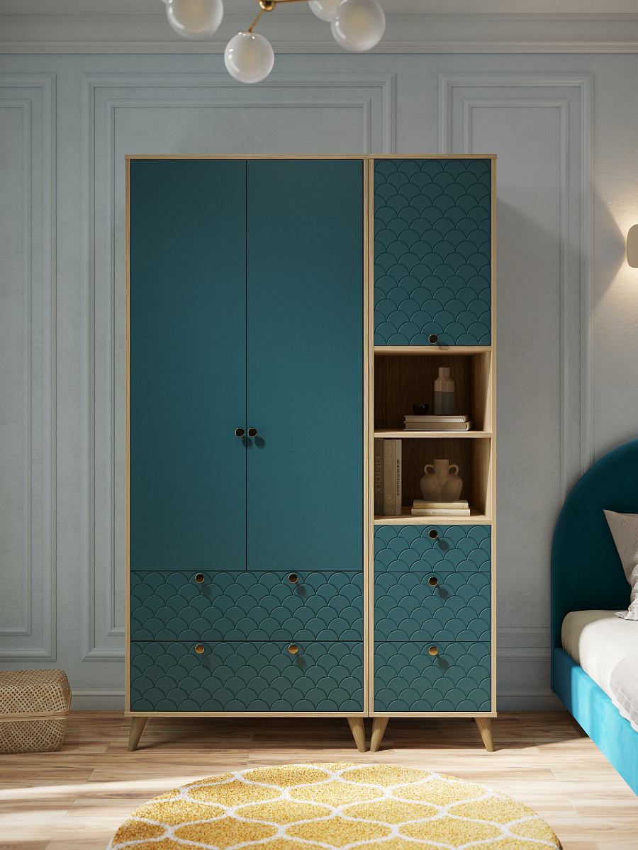 Комплект мебели для спальни Велламо ВО-114 блэквуд ячменный/морская волна