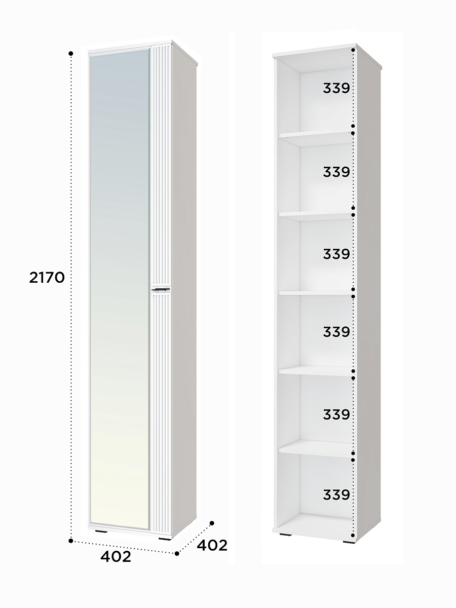 Пенал Эмилия ЭЛ-12К с зеркалом белый структурный/меренга