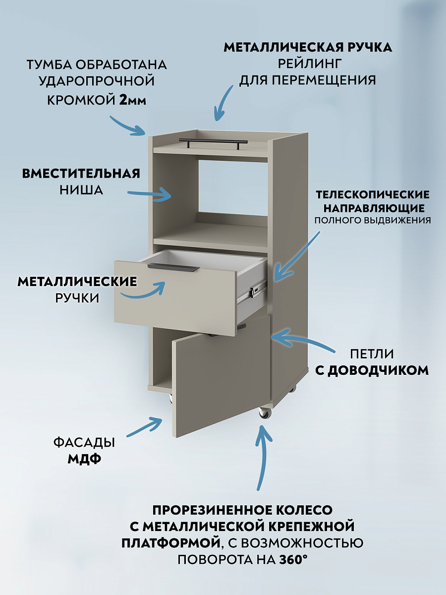 Тумба комбинированная К-33 глиняный серый/риолит