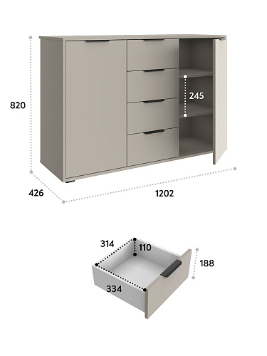 Комод Оптима ОП-17 глиняный серый/риолит
