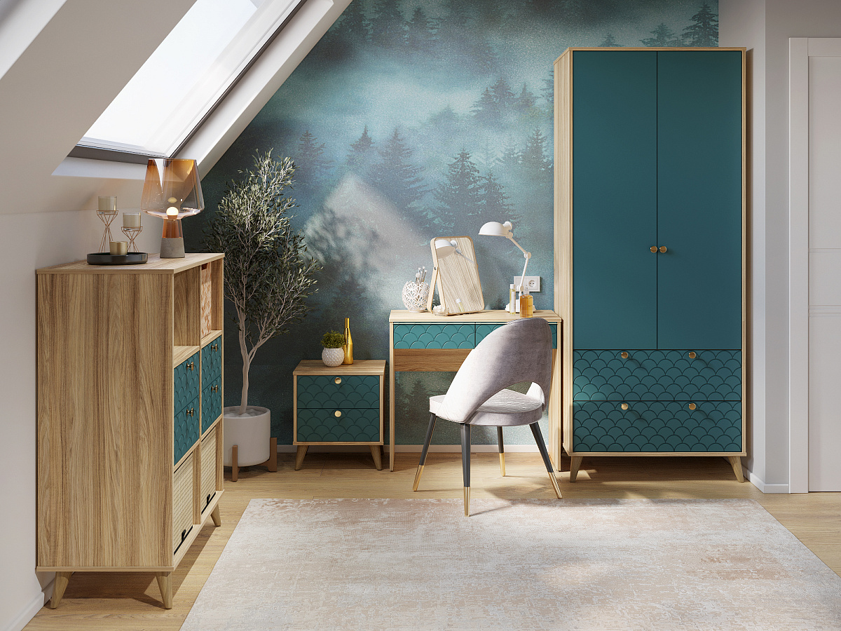 Шкаф Велламо ВО-07 блэквуд ячменный/морская волна