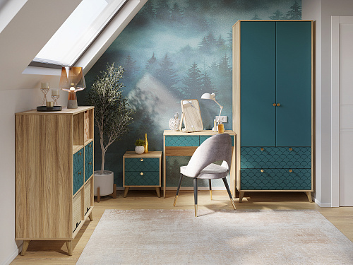 Шкаф Велламо ВО-07 блэквуд ячменный/морская волна