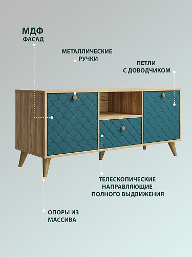Тумба ТВ Велламо ВО-13 блэквуд ячменный/морская волна