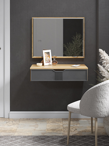 Комплект тумба подвесная с зеркалом ЭЛ-22+ЭЛ-24 дуб крафт золотой/графит